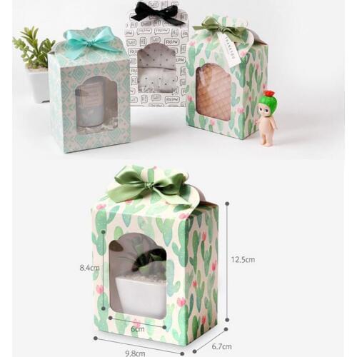 5Pcs Children Gift Toy Packaging Box Transparent Window Present Box Foldable Chocolate Soap Candle Holder with Ribbon