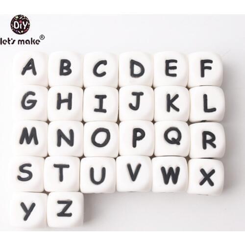 Lets Make 12mm 50pcs Baby Teether Silicone Letters Beads Food Grade Silicone Teether Without BPA Free Teething Toys DIY Crafts