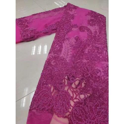 African Beaded Lace 2021 Embroidered High Quality Bridal Nigerian Tulle Lace Fabrics With Bead For Wedding Party Dress