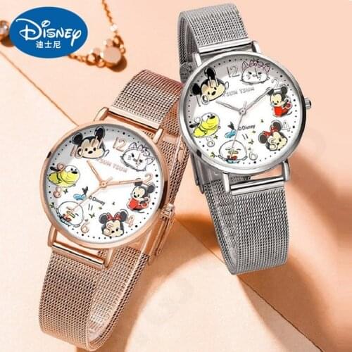 Disney Official Ladies Casual Quartz Wristwatches Gift Clock Women Fashion Female Micky Minne Mouse Tsum Mesh Relogio Feminin