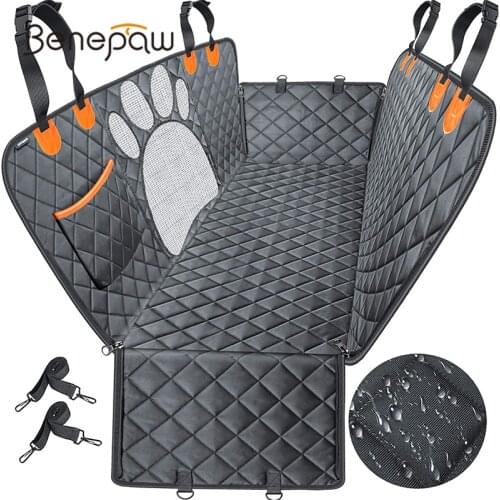 Benepaw Dog Seat Cover Mesh Visual Window Waterproof Storage Pockets Pet Seat Cover Washable Dog Hammock For Cars Trucks SUVs
