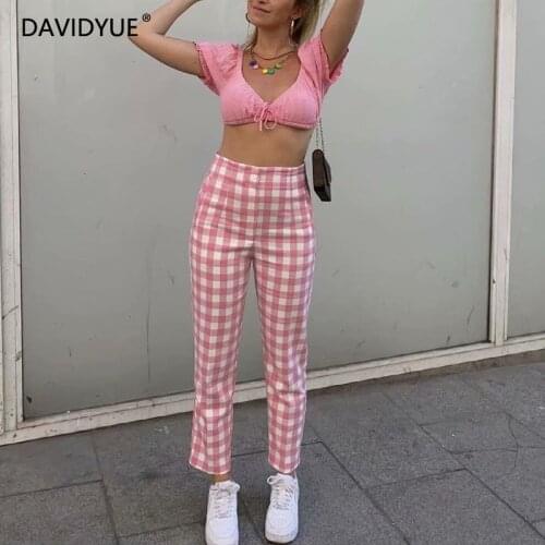 Davidyue Women's Plaid Trousers