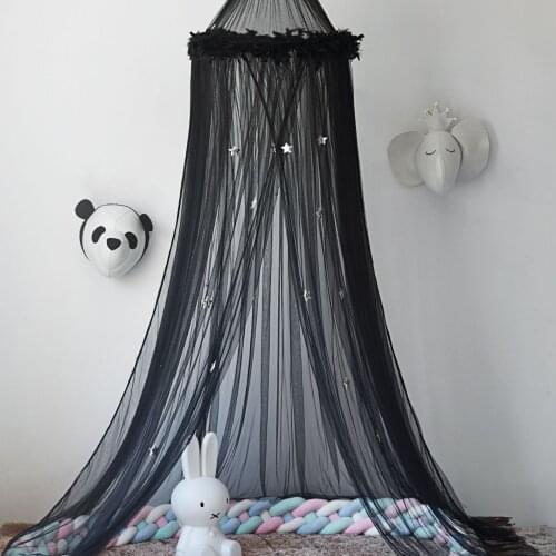 Childrens Room Feather Star Decoration Bed Curtain Free Installation of Net Gauze Dome Mosquito Net Baby Bedspread Kids