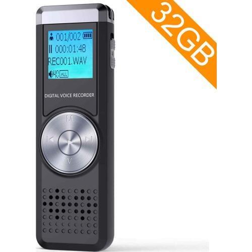 32GB Digital Voice Recorder Dictaphone Sound Activated Recorder Portable Rechargeable HD Audio Recorder MP3 Player/A-B Repeat