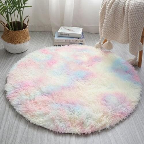 Home Mini Floor Carpets Rainbow Round Soft Fluffy Carpets Rugs Girl Bedroom Decoration Carpet Non Slip Rugs Mat Princess Style