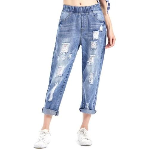 Fashion 2020 Korean Women Denim Harem Pants Hole Boyfriend Jeans Woman Ripped Loose Jeans Female Ankle-Length Pants Plus Size