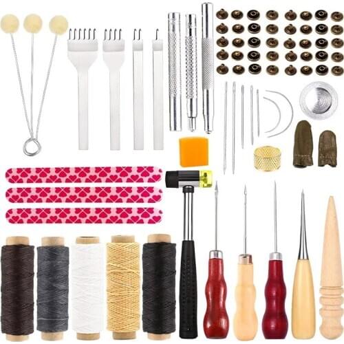 Imzay 33PCS Leather Sewing Repair kit Waxed Thread Cord Prong Punch Snaps For Leather Shoes Bag Belt Repairing Stitching