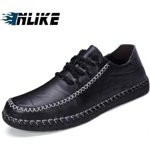 Inlike Driving Shoes Genuine Leather Shoes Spring and Autumn Breathable Mens Fashion Slip-on Leisure