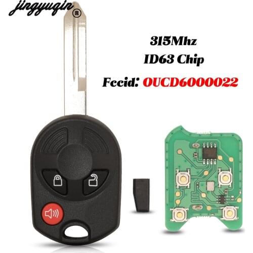Jingyuqin 3 Buttons For Ford Edge Escape Freestyle 2007-2009 Fob 315Mhz ID63 Chip OUCD6000022 Smart Remote Car Key Uncut Balde