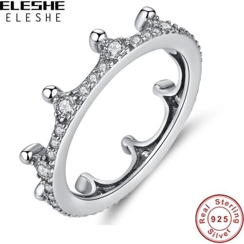 Royal Crown Ring Authentic 925 Sterling Silver Crystal CZ Luxury Ring For Women Engagement Wedding Jewelry