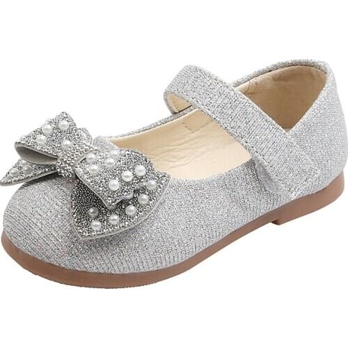 Girls Leather Shoes Kids Crystal Shoes 2021 Spring New Children Dress Shoes for Wedding Party Glitter Bling Princess Pearls Bow