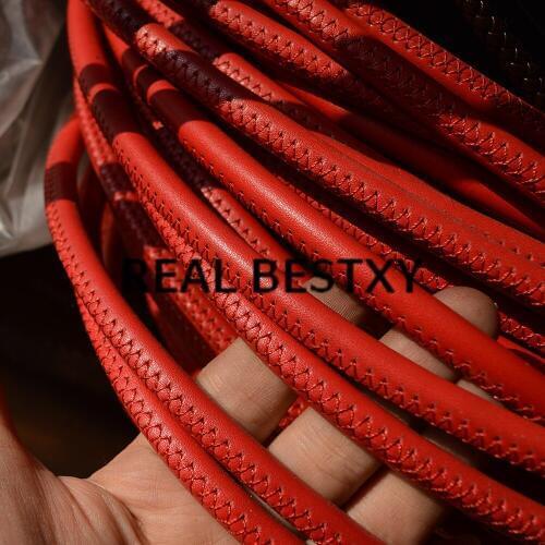 REAL BESTXY 5m/lot 8mm red round stitched leather ropes straps for bracelets making sewing leather straps for jewelry DIY make