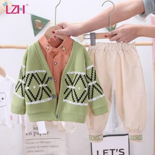 LZH 2021 Fashion Knitted Jacket Shirt Trousers Outfit Cotton Spring Children Suit 1-4 Years Toddler Kids Clothes Baby Boys Sets
