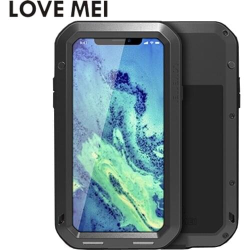 5.8'' LOVE MEI Powerful Heavy Duty Shockproof Fundas Metal Cover for iPhone XS X 10 iPhoneXs Case Silicone Coque Toughened Glass