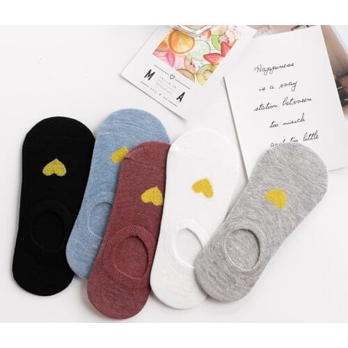 5 pairs Women Heart Cotton Spring Summer No Show Non-slip Short Boat Sock Girl Female Soft Heart Stripe Invisible Sock Slippers