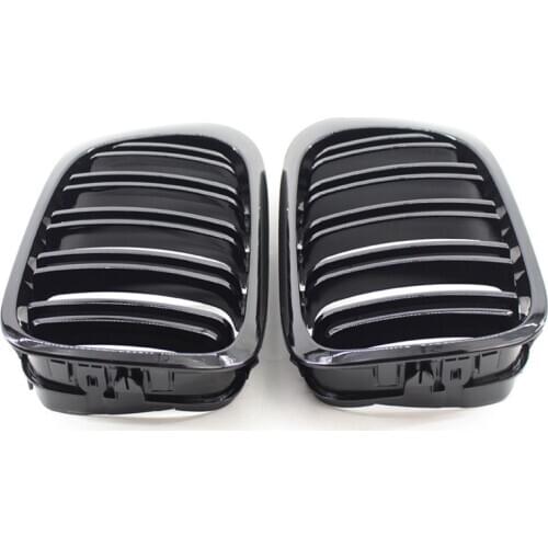 A Pair Glossy Black Double Rims Grille M Style Modified Baking Varnish Black Grille for BMW E46 2 Doors 98-02 Year
