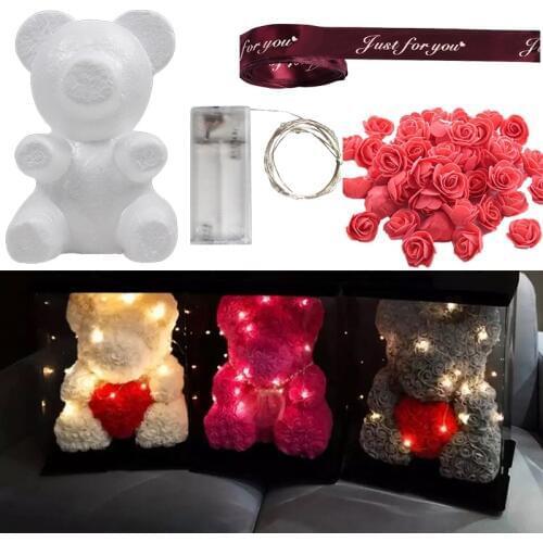Polystyrene Styrofoam Bear Mold Teddy Artificial Rose Valentines Day Gifts Birthday Party Decor For Home Wedding Decor Supplies
