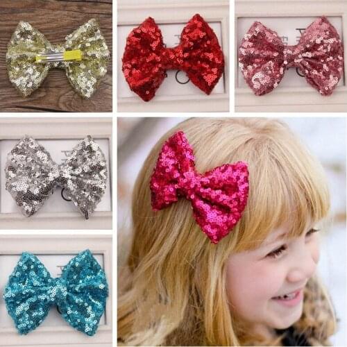 Try order summer princess hair accessories big sequin hair bow for girls kids hair clip 11 color 20ps/lot