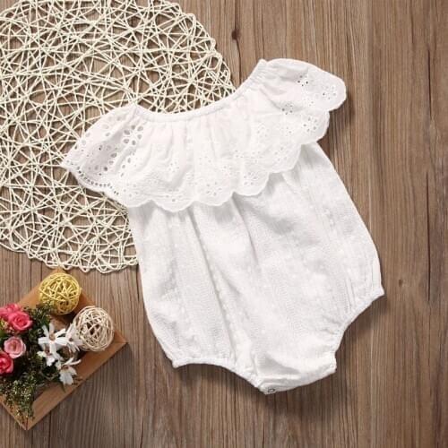 Pudcoco US Stock Toddler Baby Girl Clothes Summer White Hollow Out Off Shoulder Romper Jumpsuit Infant Baby Clothes Outfit