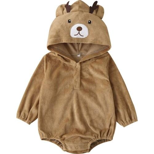 Cartoon Infant Baby Girls Boys Clothes Long Sleeve Cute Bear Hooded Romper Gentleman Party Christmas Jumpsuits XMAS Gift 0-24M