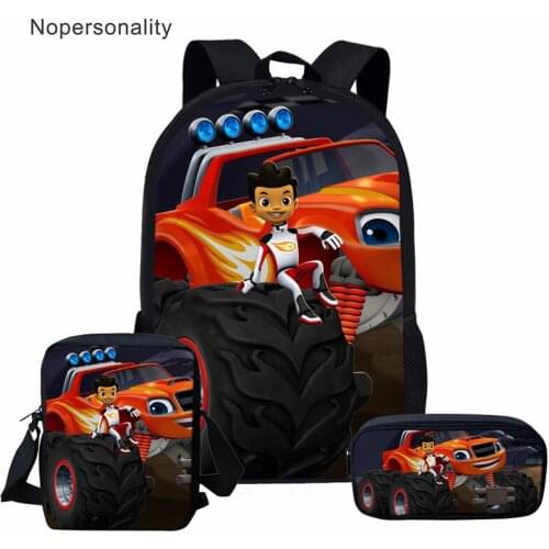 Nopersonality Schoolbag for Primary Children Blaze and the Monster Machines Black Cartoon Bookbags Customize Backpack Set