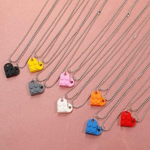 Funny Cute Toy Brick Love Heart Pendant Necklace for Women Korean Beaded Multi Designs Double Layer Splittable Necklace Jewelry