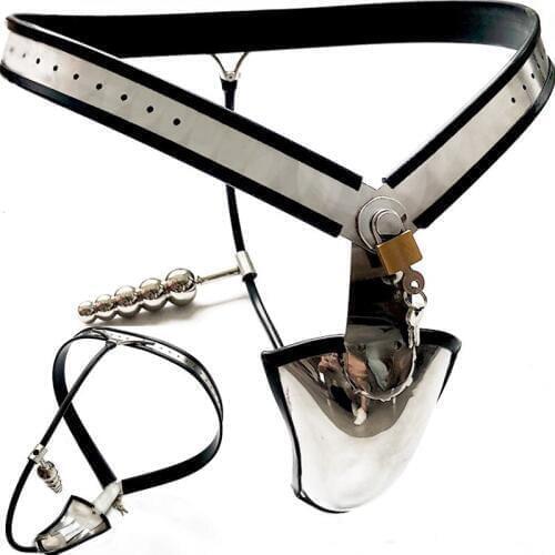 Super Male T Style Adjustable Stainless Steel Chastity Belt Device Invisible Cock Penis Cage Wit Anal Plug Adult Bondage Sex Toy