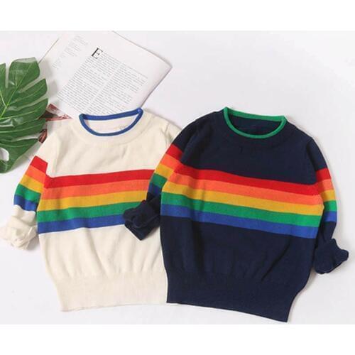 New Fall Winter Baby Boys Girl Sweaters Striped Rainbows Long Sleeve Knitted Pullovers Children Sweaters Casual Kids Clothes