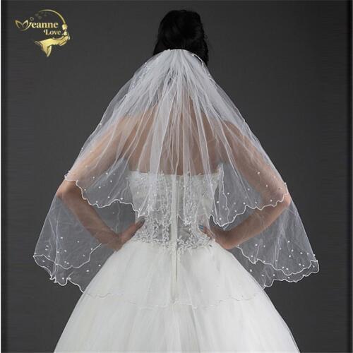 High Quality Cheap Two Layers Bridal Veil BRIDAL ACCESORIES Wedding Veils With Comb with Pearl White Ivory In Stock OV3914