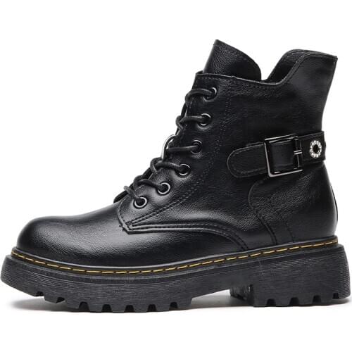 High Quality Womens Luxury Fashion Chelsea Boots Outdoor Cowboy Genuine Winter Boot Platform Ankle Bota Buckle Trim Women Boots