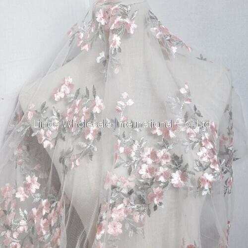 Colorful Pink Gray Flower Leaves Lace Fabric Embroidery Clothing Skirt material,Fabric Curtain Background Cloth,130x100cm/pcs