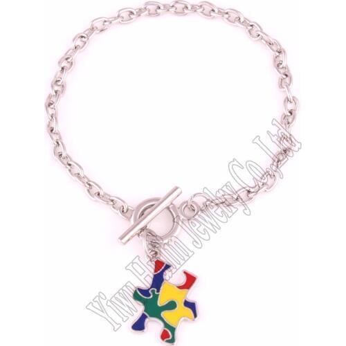 Autism Awareness Jewelry zinc with Multi enamel Autism Hope Puzzle Piece Toggle charm OT Bracelets Drop shipping