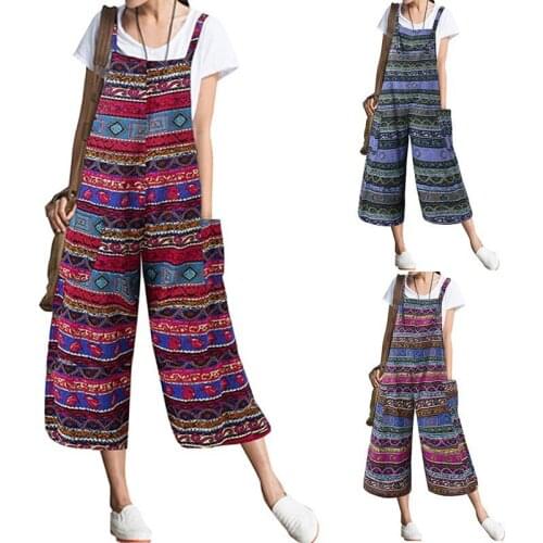 Printed Plus Size Women Pants Loose Suspenders One-piece Oversized Loose Casual Wide Leg Pants Cropped Trousers Sweatpants Lady