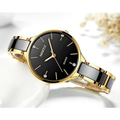 NIBOSI Women Watch 2020 Fashion Ladies Ceramic Wrist Watch Women Dress Watches Stainless Steel Waterproof Date Relogio Feminino