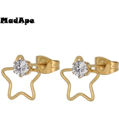 MadApe 2019 New Fashion Star Earrings With Zircon 316L Stainless Steel Gold Silver Color Black Color Women Stud Earrings Jewelry