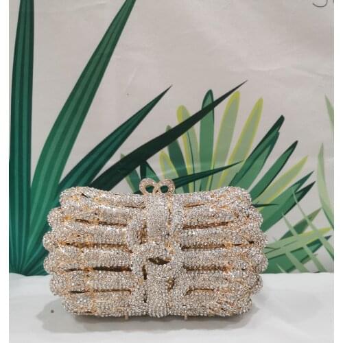 Gold Color White Diamond Female Party Evening Bags Bridal Wedding Formal Dinner Rhinestone Clutch Wallet Lady Cocktail Handbags