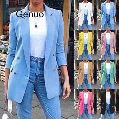 Casual Blazer Womens Fashion Solid Buttons Coats Office Ladies Down Collar Slim Outweats Female Streetwears Plus Size 5XL