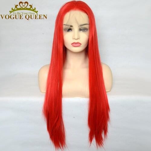 Vogue Queen Red Synthetic Lace Front Wig Long Silky Straight Heat Resistant Fiber Cosplay Wigs For Women
