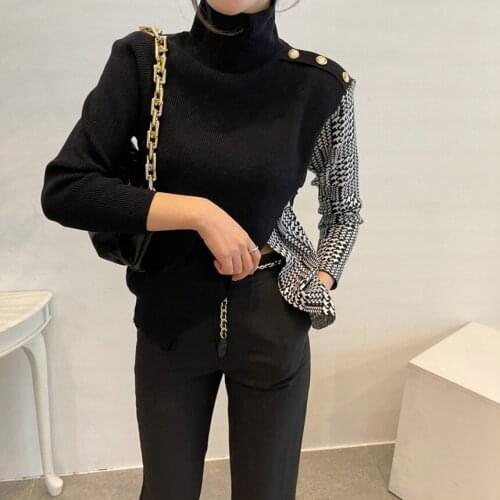 Alien Kitty Korean Loose Patchwork Turtleneck Elegant 2021 Pullovers Chic Office Lady Sweaters Knitted Casual Streetwear Tops