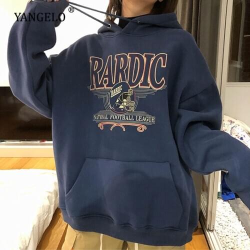 Yangelo Plus Size Hooded Sweatshirt Women 2021 Autumn Winter Loose Streetwear Pullover Woman Tops Harajuku Black Hoodie Unisex