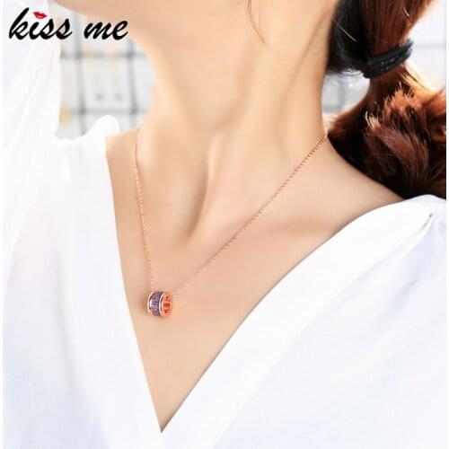 Kissme Delicate Zircon Roman Numerals Round Pendant Necklaces For Women Classic Gold Color Brass Necklaces 2021 Fashion Jewelry