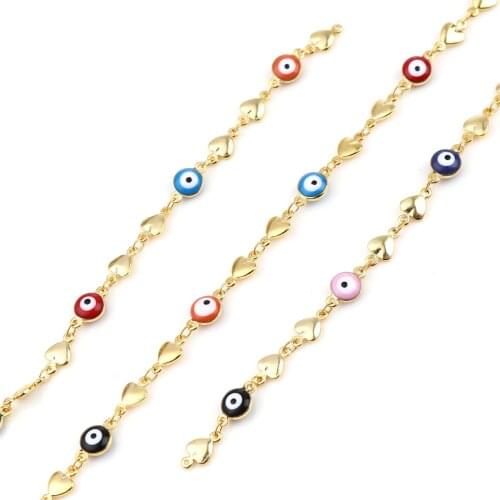 1 Meter Hot Evil Eye Series Link Chains For Jewelry Making Copper Religious Enamel Link Chain Findings Heart Evil Eye 7mm Dia