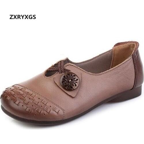 ZXRYXGS 2021 New High-quality Soft Cowhide Classic Retro Shoes Women Flat Autumn Leather Shoes Soft Sole Comfortable Flat Shoes