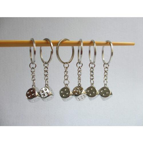 10PCS Wholesale High quality modish ornament metal cheap fashion kids dice shape key chains metal dice B001