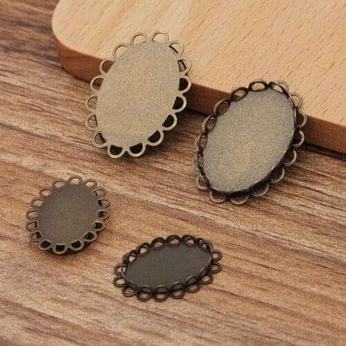 100pcs antique bronze double lace oval tray 13x18mm 18x25mm bezel blank pendant base cabochon settings