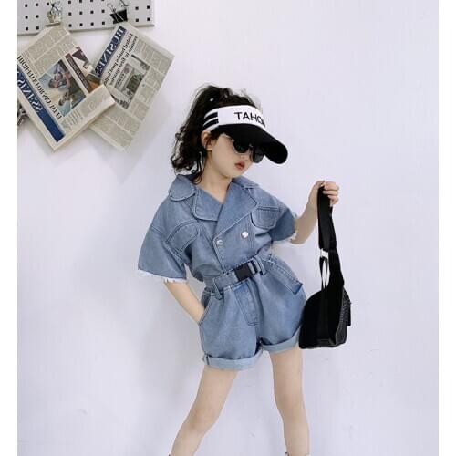 2021 Summer Girls Casual Jeans Suit 2pcs Baby Kids Children Clothing Set Including Top+ Shorts