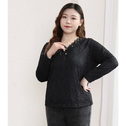 4XL to 10XL plus size Blouses women tops cashmere warm winter shirt long sleeve v-neck lace blusas female T20208