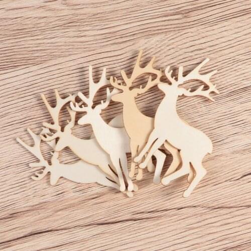 5PCS Reindeer Cutout Veneers Slices For Patchwork DIY Crafting Decoration Christmas Wooden Craft Embellishment Christmas Tree Pe