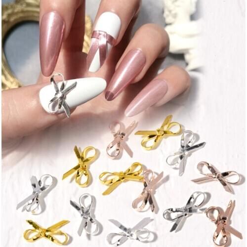 6pcs Rose Gold Silver Metal Bow Nail Art Decorations Golden Butterfly Nail Jewelry Ornaments Japanese Style Manicure Accessories