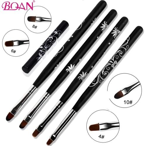BQAN Black Wooden Handle Carved Flowers Nail Brush UV Gel Extension Builder Petal Flower Painting Drawing Brush Manicure Tools